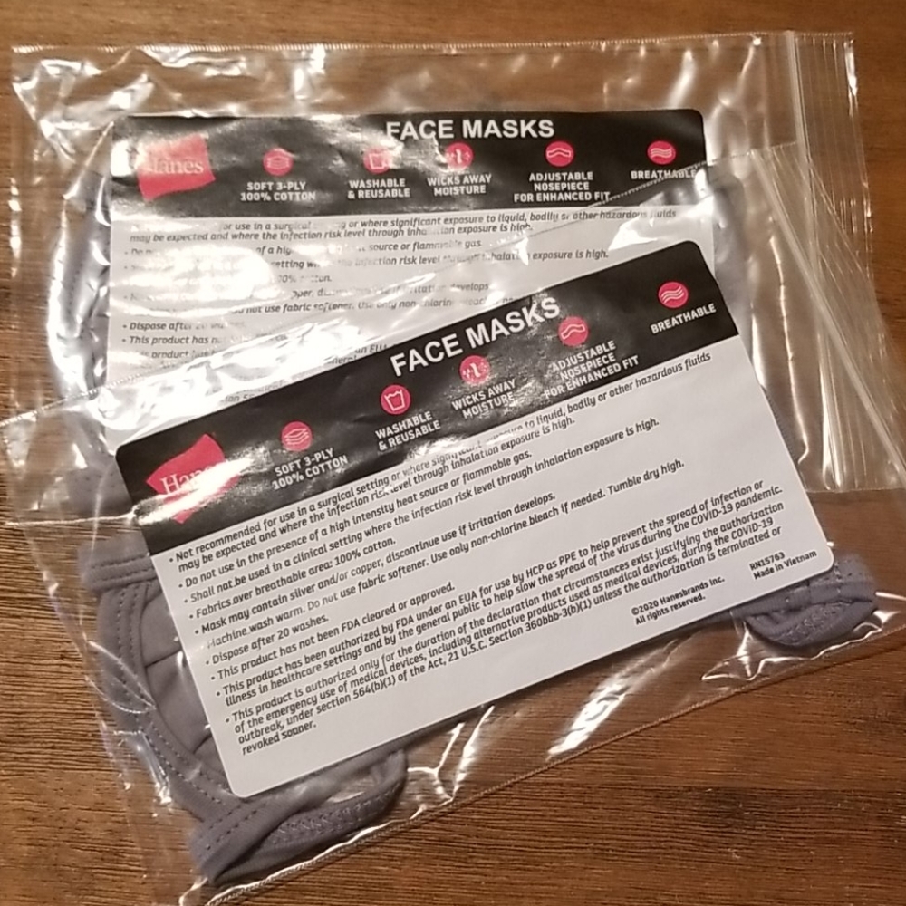 🔥 2 Hanes Face Masks - gray